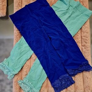 4 Pair of Baby Lace Trim Footless Leggings - Blue,Green, Pink, And Purple